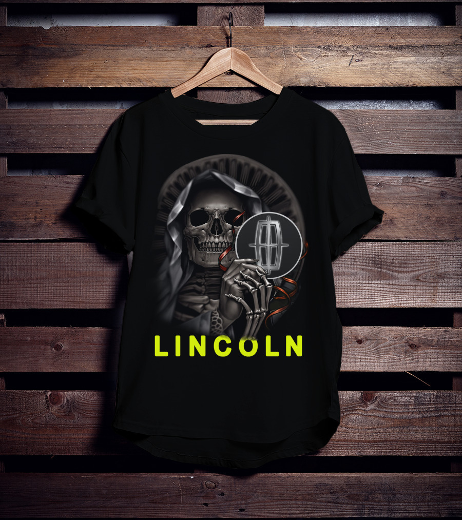 Lincoln Skeleton Holding Logo Grim Reaper Theme T-Shirt