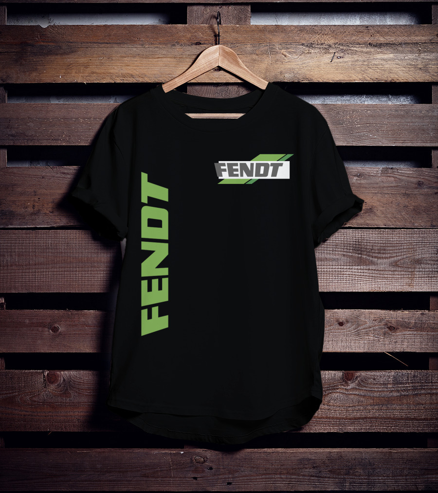 Fendt 02 Green Logo And Text On Black T-Shirt