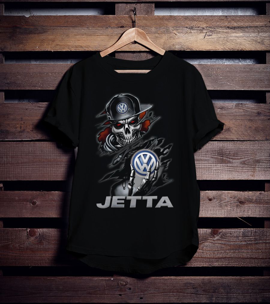 Volkswagen Jetta Skull With Logo Hat And Red Eyes T-Shirt