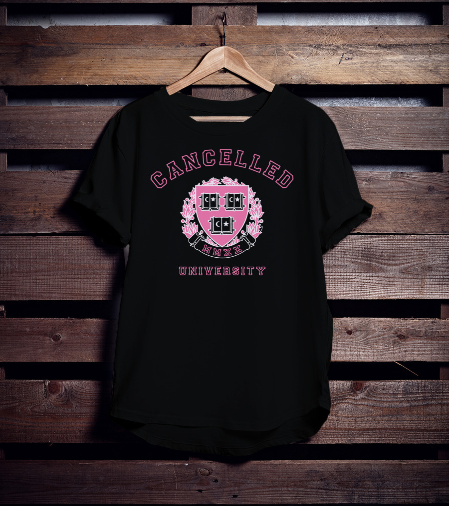 Cancelled University MMXX Pink Shield Logo Larray Merch T-Shirt