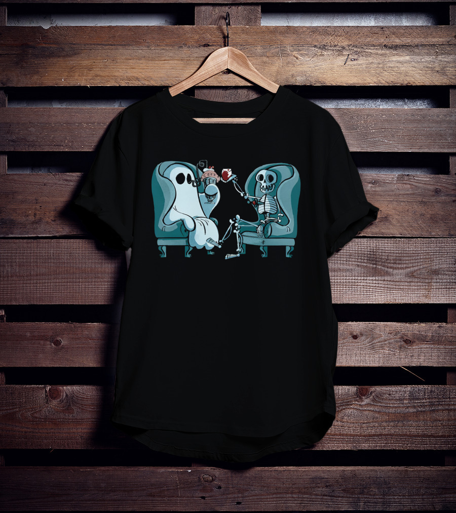 Ghost And Skeleton Cozy Tea Party Atwwd Merch T-Shirt