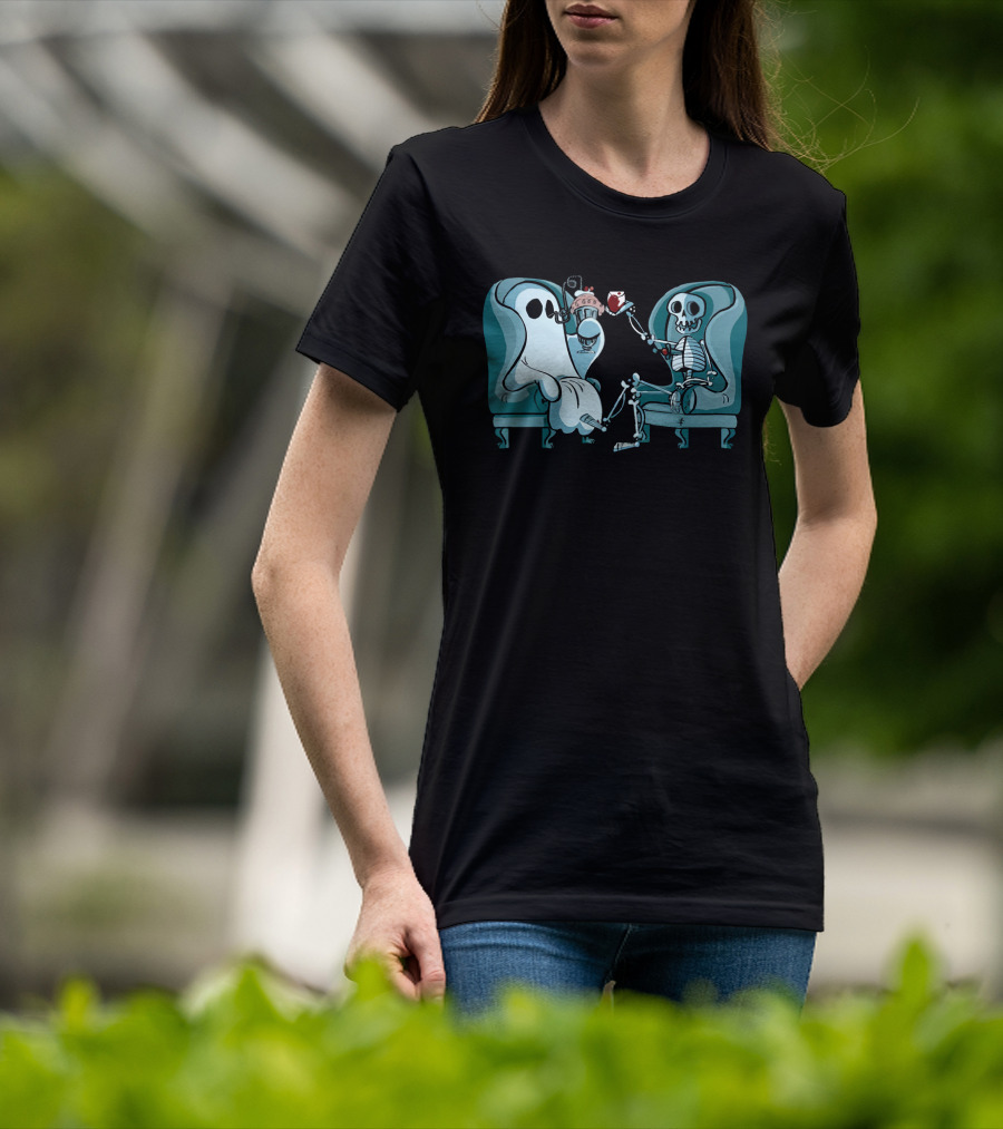 Ghost And Skeleton Cozy Tea Party Atwwd Merch T-Shirt