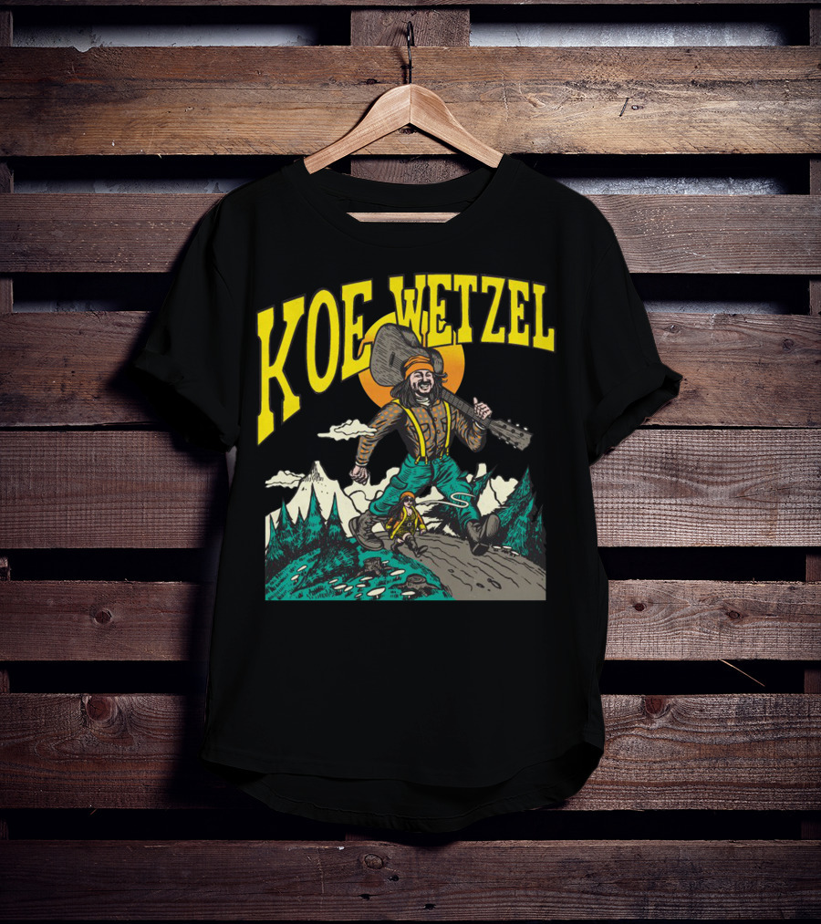 KOE WETZEL Mountain Hiker With Guitar And Sun Motif T-Shirt