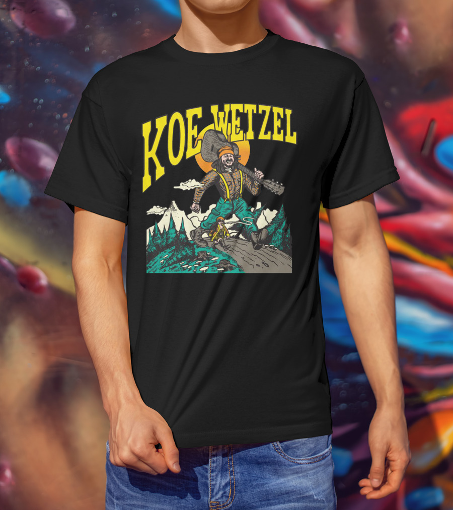 KOE WETZEL Mountain Hiker With Guitar And Sun Motif T-Shirt