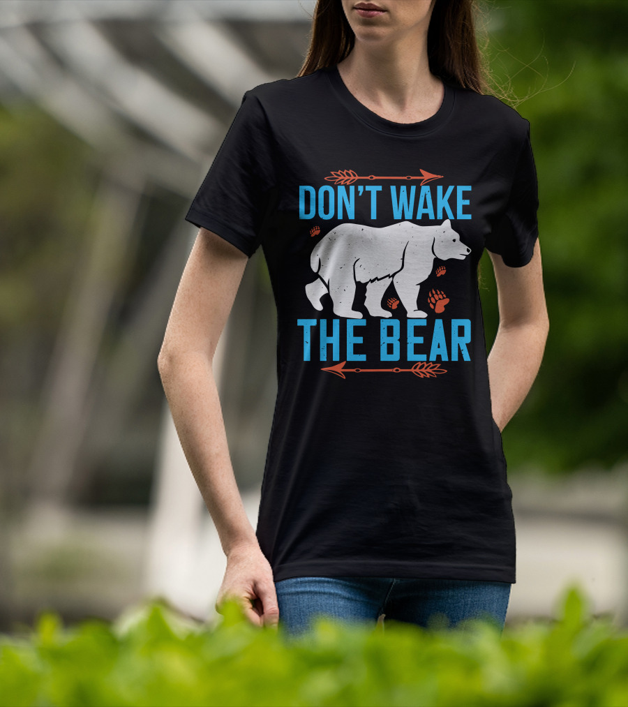 DON'T WAKE THE BEAR White Bear With Orange Paw Prints And Arrows T-Shirt