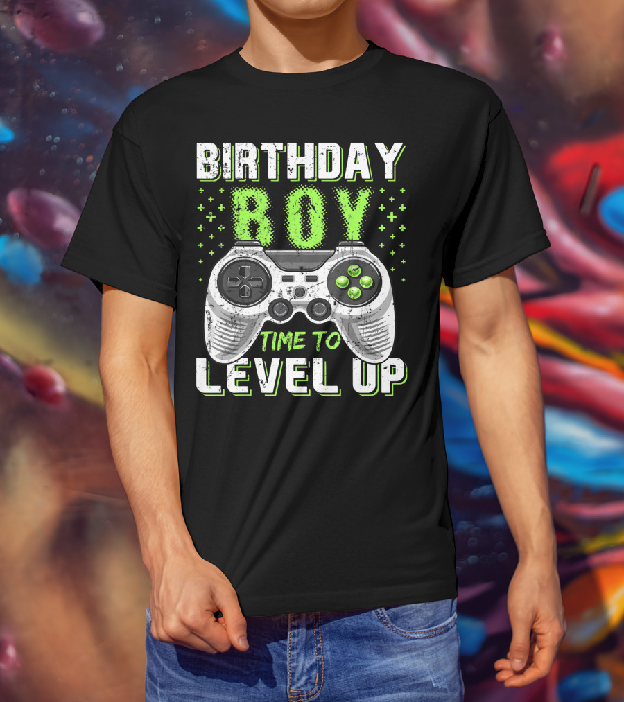 Birthday Boy Time To Level Up Video Game Controller Birthday T-Shirt