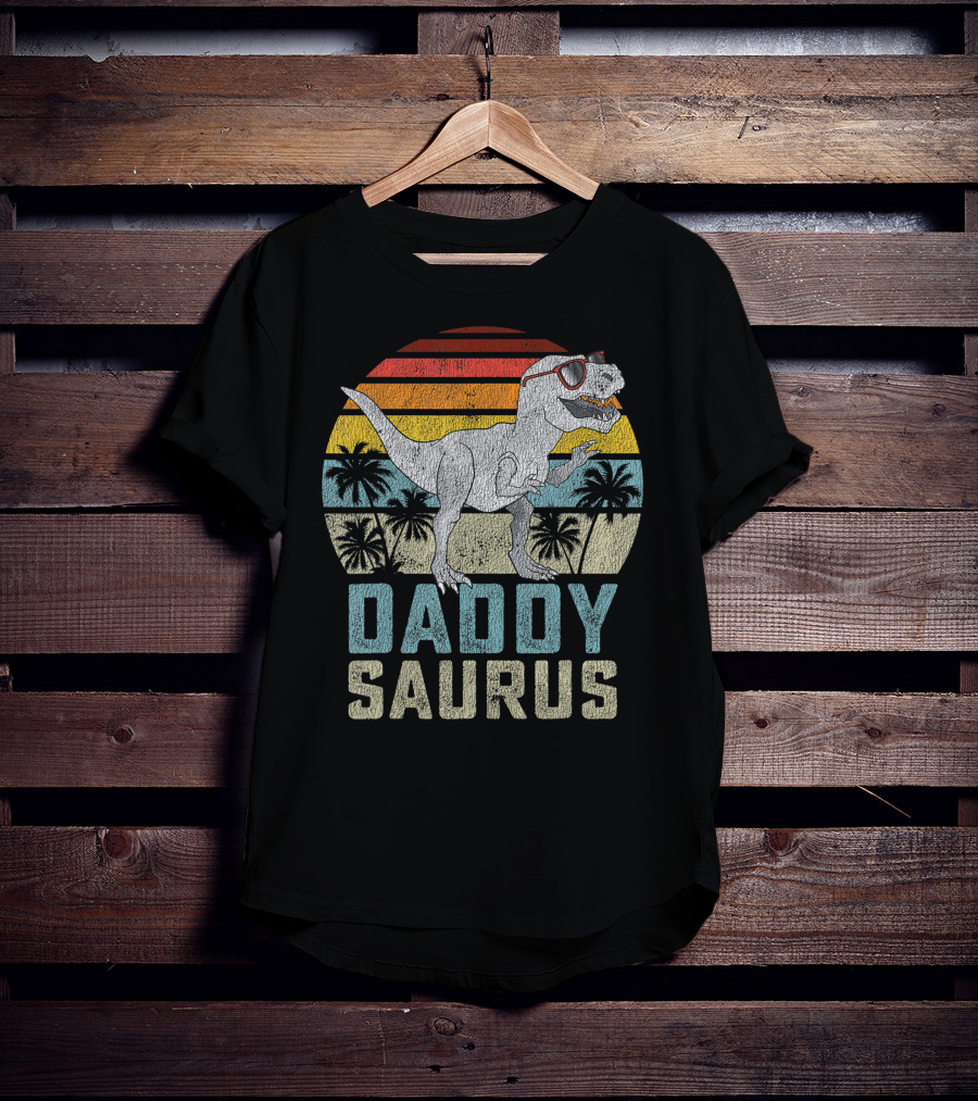 Daddysaurus Rex Dinosaur Daddy Saurus Retro Family Matching T-Shirt