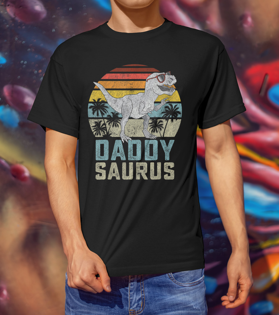 Daddysaurus Rex Dinosaur Daddy Saurus Retro Family Matching T-Shirt