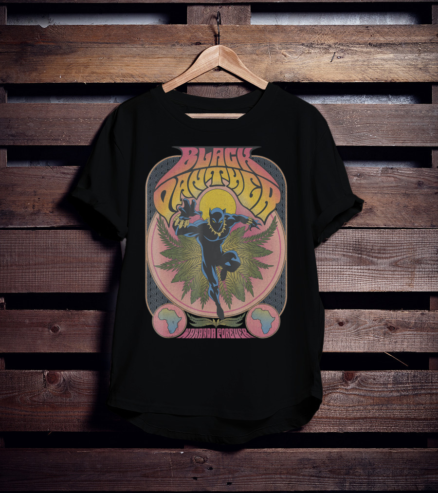 Black Panther Wakanda Forever 70's Style Psychedelic Vibrant T-Shirt