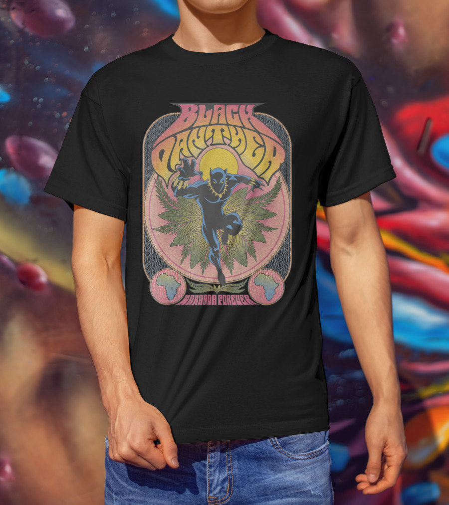 Black Panther Wakanda Forever 70's Style Psychedelic Vibrant T-Shirt