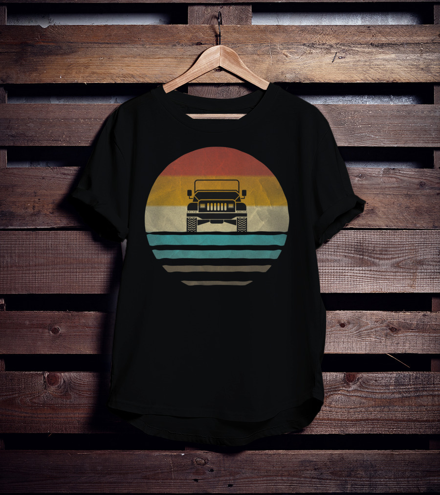 Retro Vintage 4X4 Car Off Road Sunset Wave T-Shirt