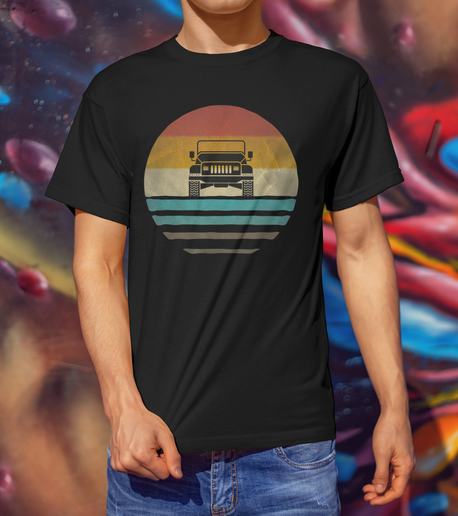 Retro Vintage 4X4 Car Off Road Sunset Wave T-Shirt