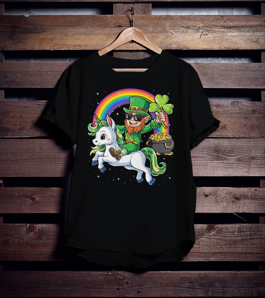 Unicorn Leprechaun St Patricks Day Girls Kids Women Rainbow Shamrock Gold T-Shirt