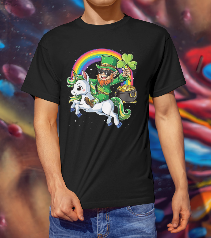 Unicorn Leprechaun St Patricks Day Girls Kids Women Rainbow Shamrock Gold T-Shirt