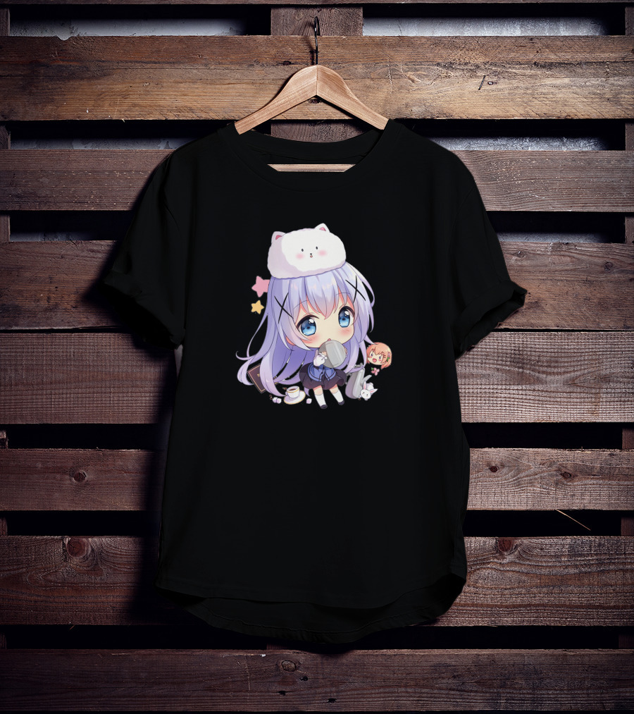 Hitsu Chibi Style Japanese Anime Character With Cat Hat And Stars T-Shirt