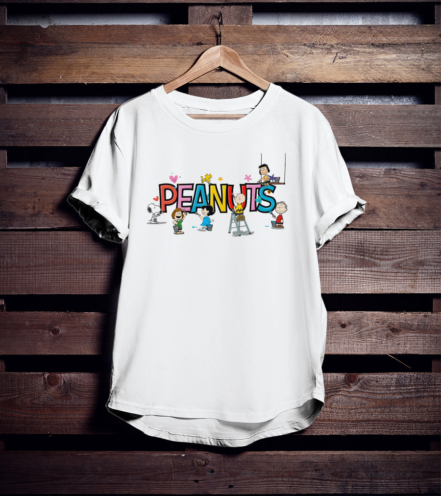 Peanuts Characters Painting Colorful Letters Charlie Brown Snoopy Lucy Linus Woodstock T-Shirt