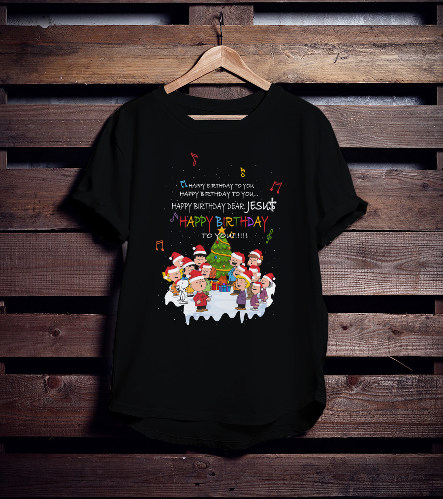 Happy Birthday Dear Jesus Peanuts Characters Christmas Caroling T-Shirt