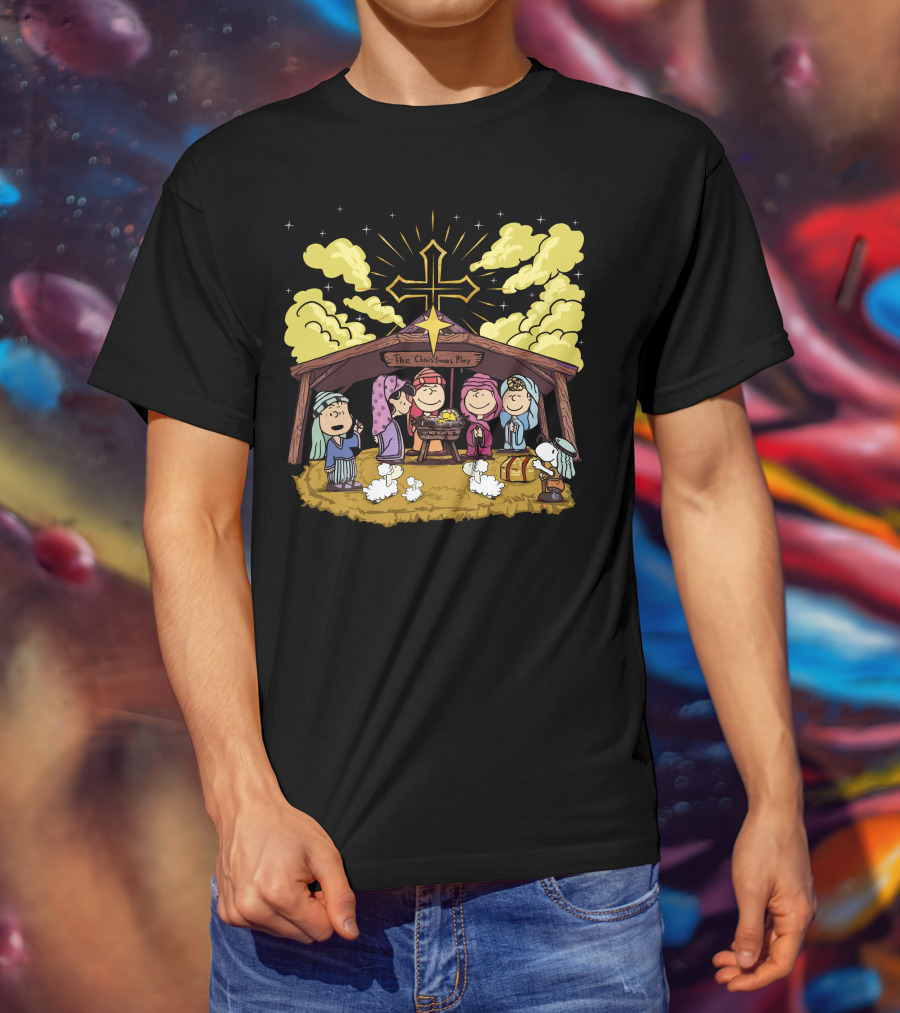 The Christmas Play Nativity Scene With Iconic Cartoon Characters T-Shirt