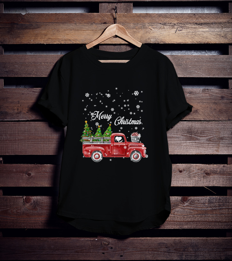 Merry Christmas Red Truck With Christmas Trees And Snowflakes T-Shirt