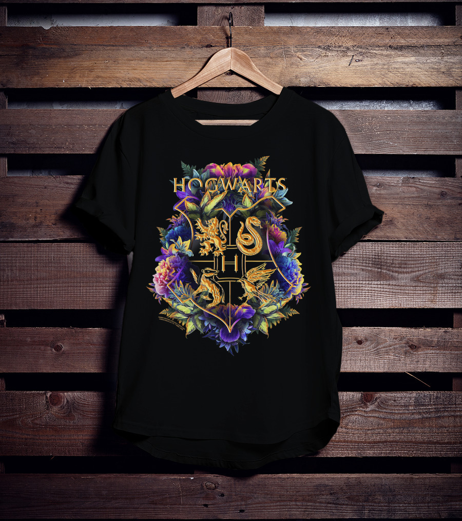 Hogwarts House Crests Floral Design Only Today T-Shirt