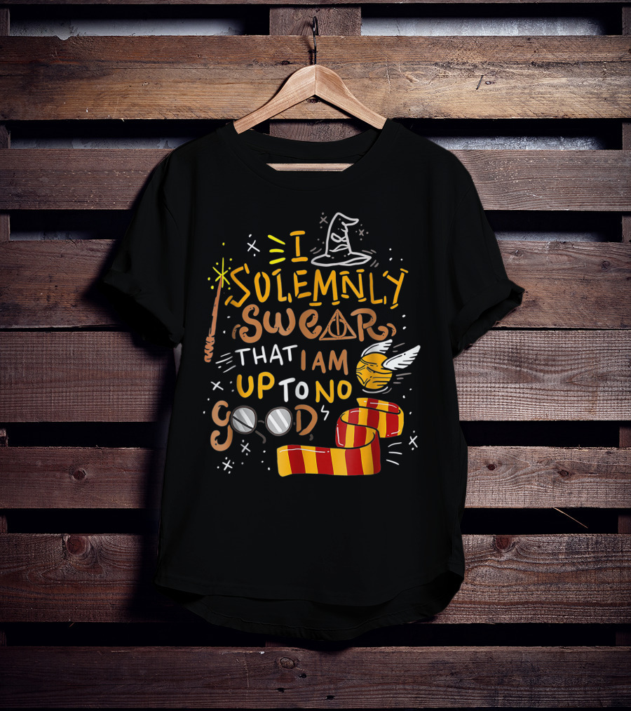 I Solemnly Swear That I Am Up To No Good Wizard Hat Wand Golden Snitch Scarf Glasses T-Shirt