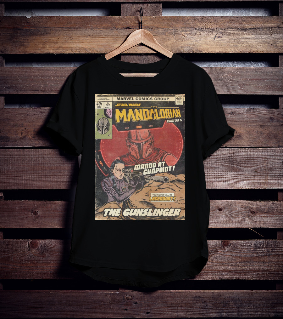 Mando At Gunpoint Legendary The Mandalorian Chapter 5 The Gunslinger Marvel Comics Group T-Shirt