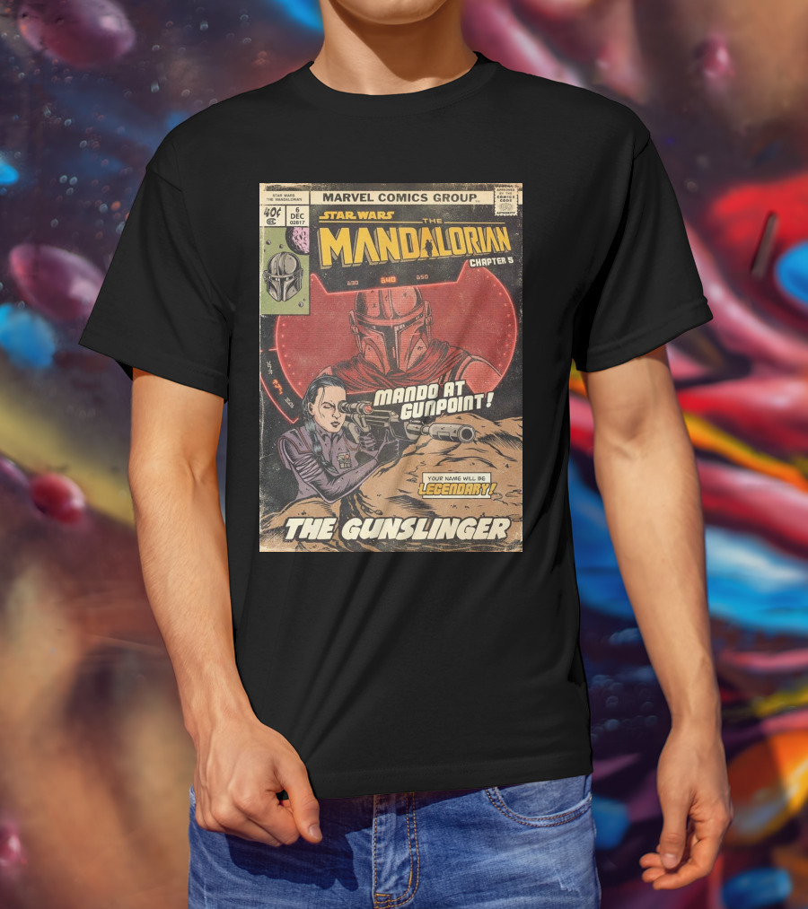 Mando At Gunpoint Legendary The Mandalorian Chapter 5 The Gunslinger Marvel Comics Group T-Shirt