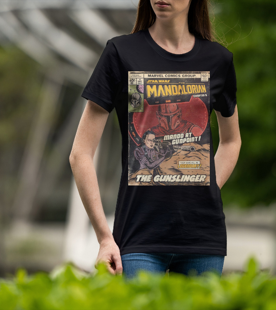 Mando At Gunpoint Legendary The Mandalorian Chapter 5 The Gunslinger Marvel Comics Group T-Shirt