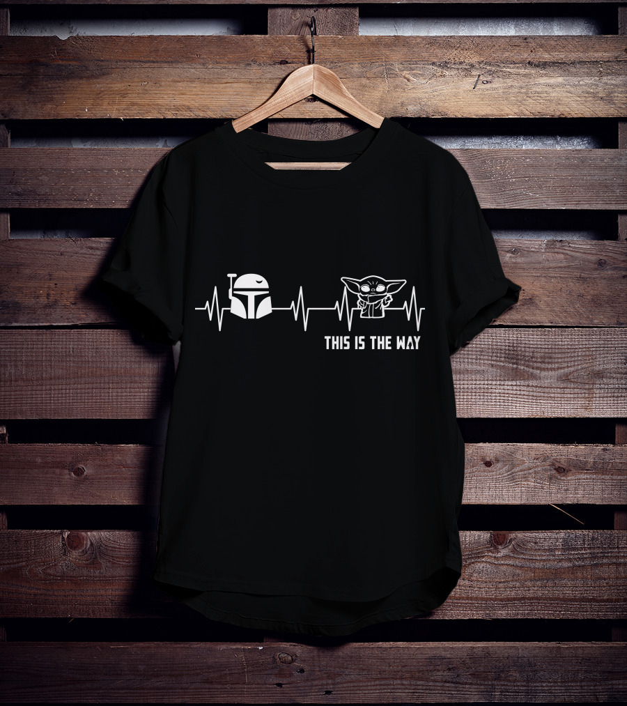 This Is The Way Mandalorian Helmet And Baby Yoda Heartbeat T-Shirt