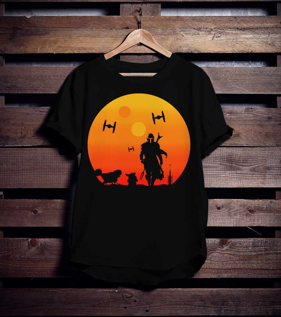 Only Today Mandalorian Sunset Silhouette Star Wars Tie Fighters T-Shirt