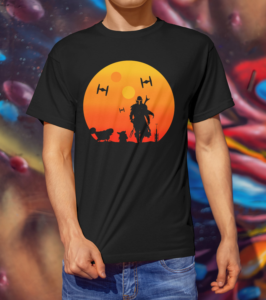 Only Today Mandalorian Sunset Silhouette Star Wars Tie Fighters T-Shirt