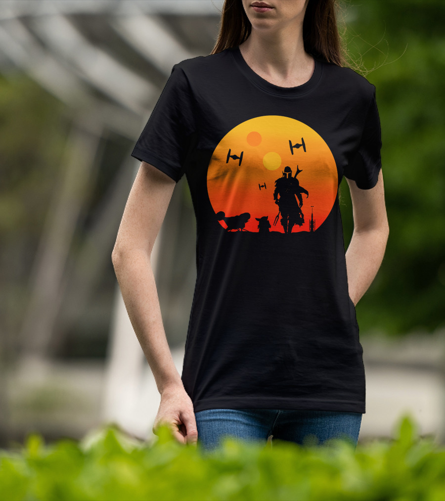 Only Today Mandalorian Sunset Silhouette Star Wars Tie Fighters T-Shirt