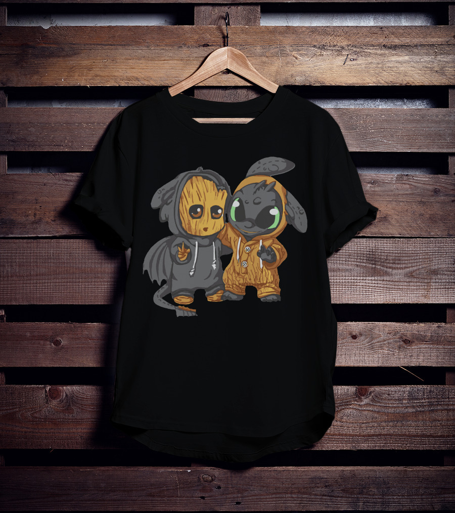 Peaceful Groot And Toothless Friendship Hoodie Duo T-Shirt