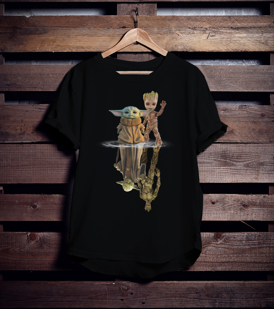 Baby Yoda And Groot Reflection Only Today T-Shirt
