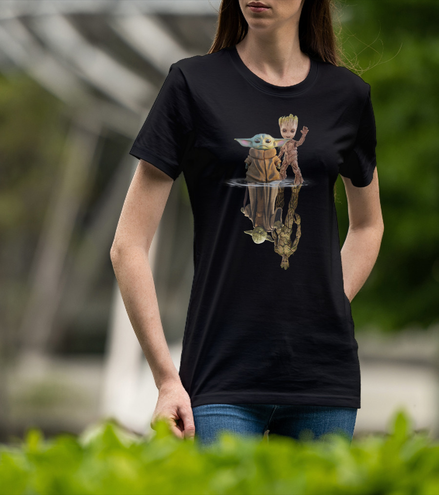 Baby Yoda And Groot Reflection Only Today T-Shirt
