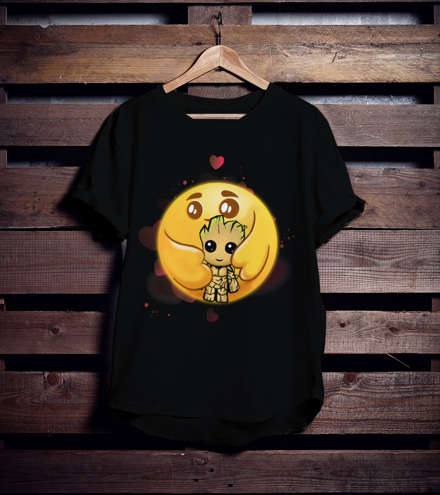 Only Today Adorable Emoji Hug With Groot And Hearts T-Shirt