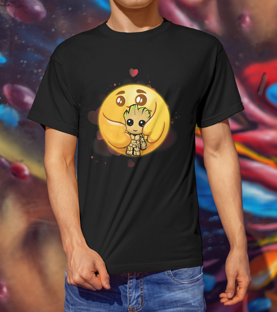Only Today Adorable Emoji Hug With Groot And Hearts T-Shirt