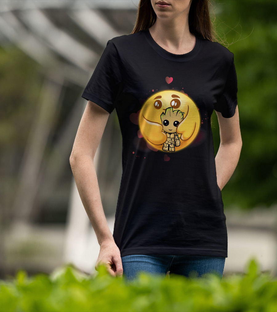 Only Today Adorable Emoji Hug With Groot And Hearts T-Shirt