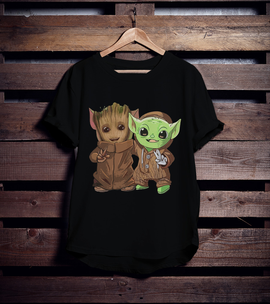Only Today Baby Groot And Baby Yoda Peace Pals T-Shirt