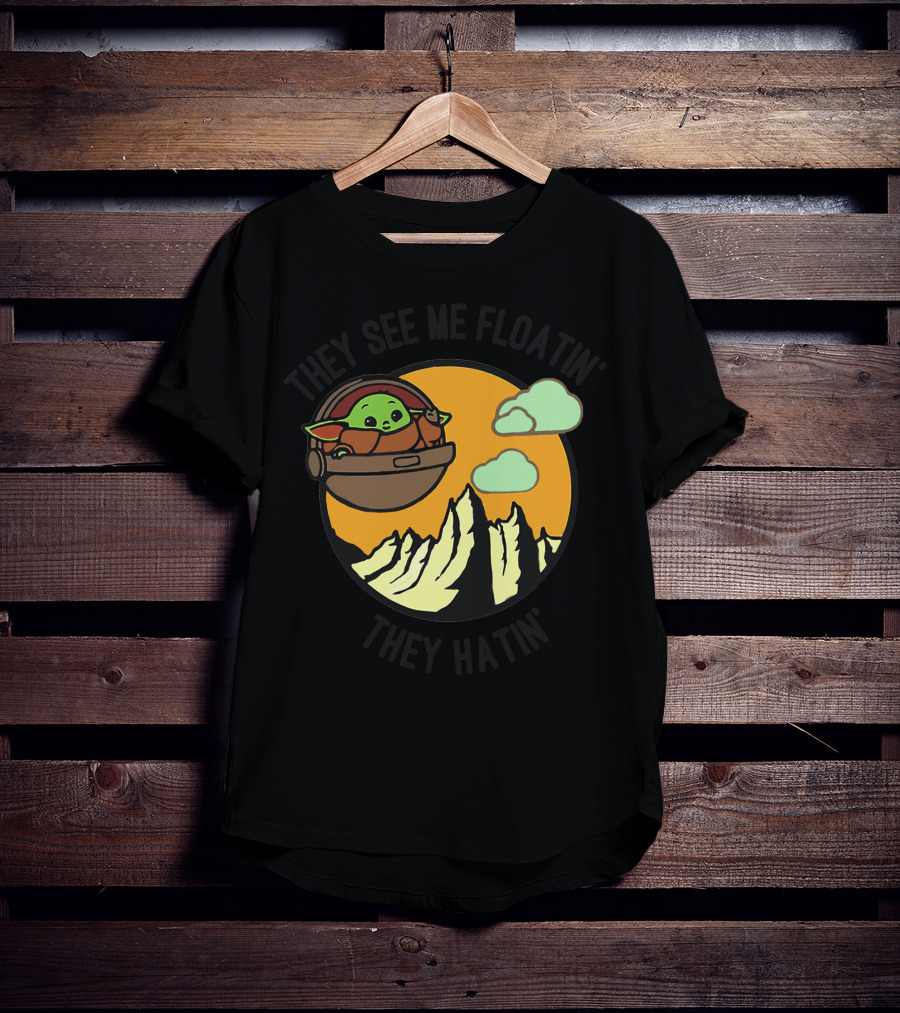 They See Me Floatin' They Hatin' Baby Yoda Landscape T-Shirt
