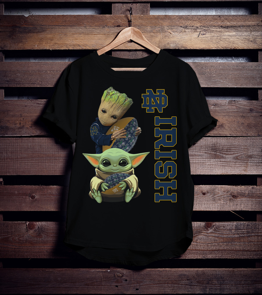 Notre Dame Fighting Irish Groot And Baby Yoda Football Collaboration T-Shirt