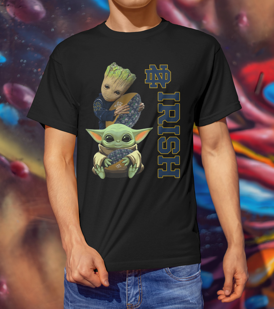 Notre Dame Fighting Irish Groot And Baby Yoda Football Collaboration T-Shirt