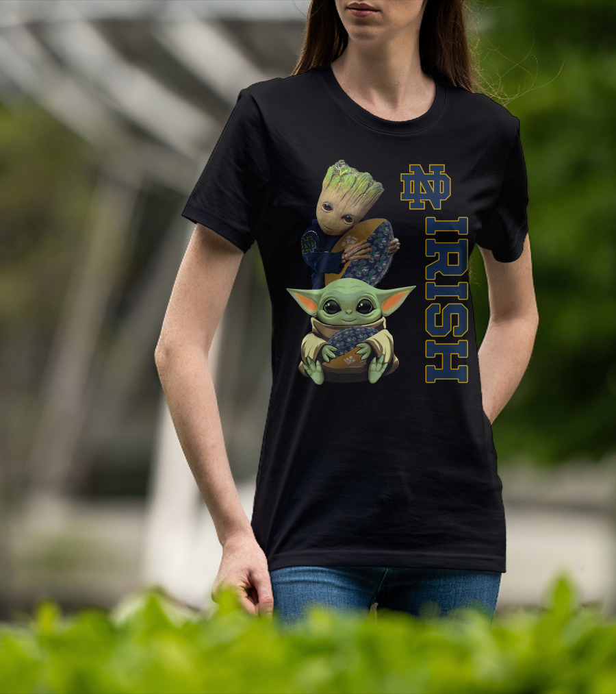 Notre Dame Fighting Irish Groot And Baby Yoda Football Collaboration T-Shirt