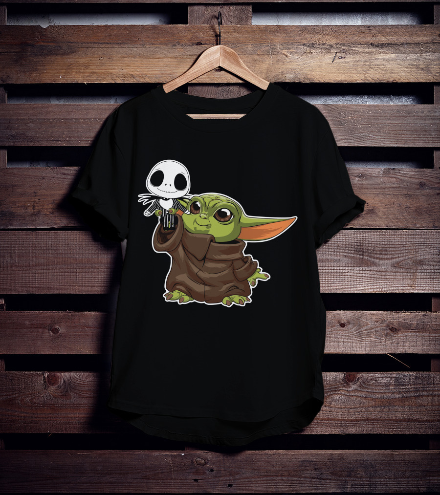 Baby Yoda Holding Jack Skellington T-Shirt