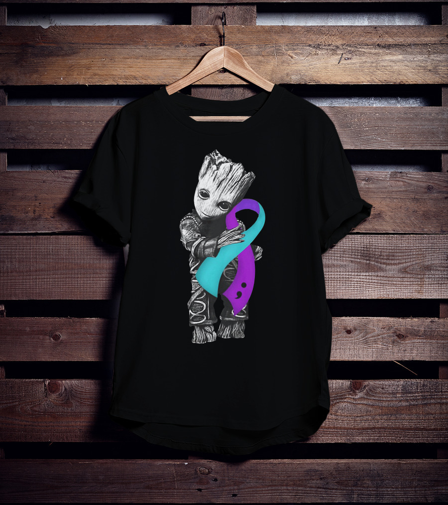 Groot Hugging Semicolon Suicide Prevention Awareness Ribbon T-Shirt
