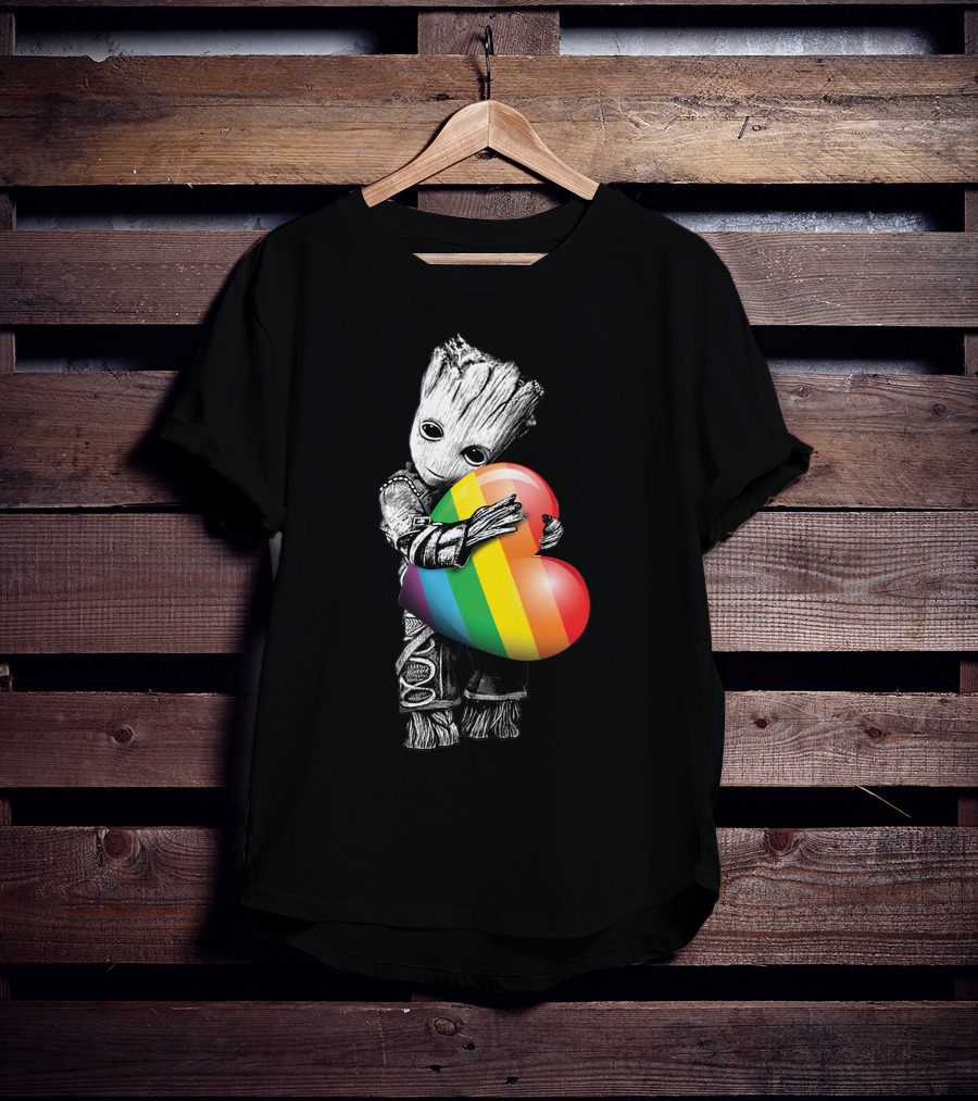 Groot Holding Rainbow Heart T-Shirt