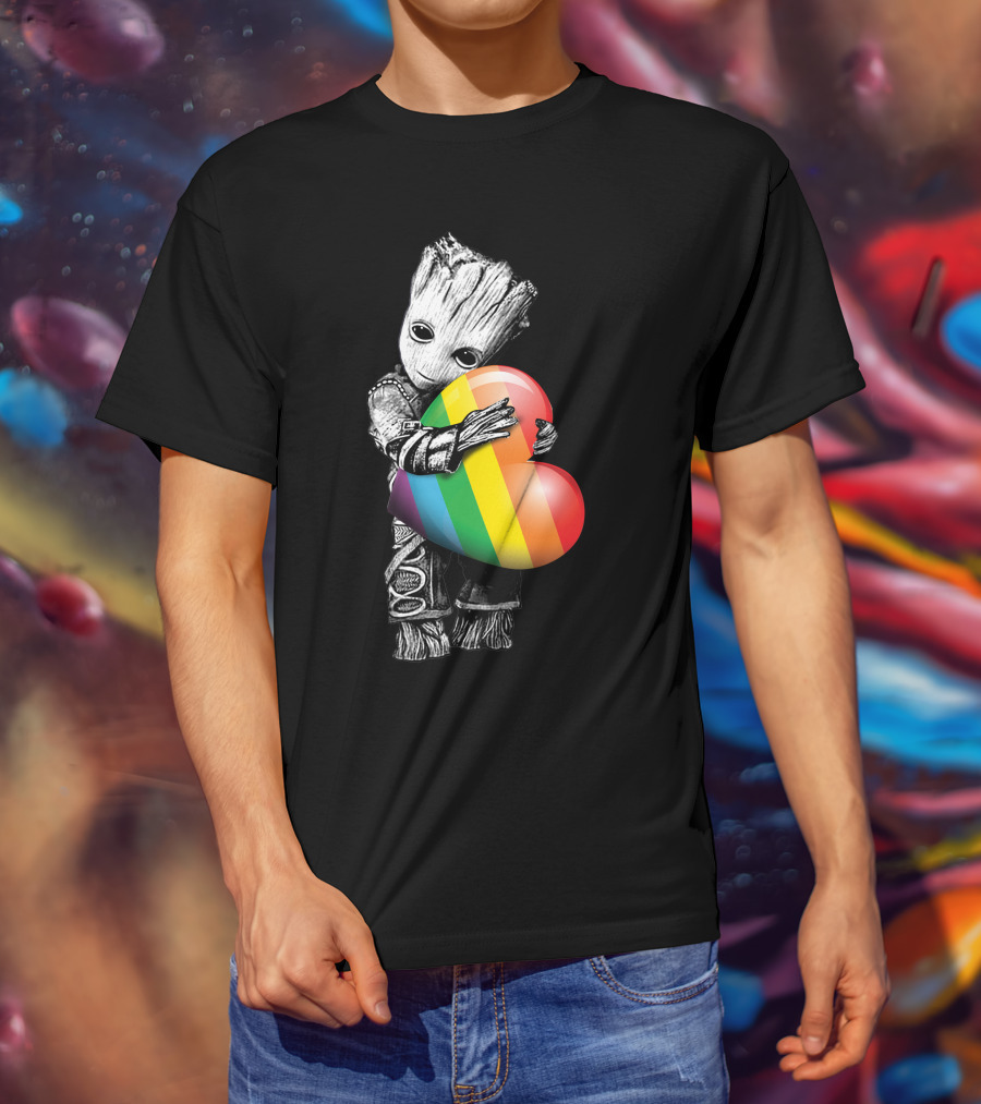 Groot Holding Rainbow Heart T-Shirt