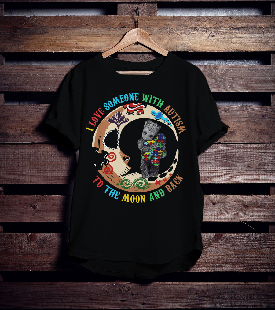 I Love Someone With Autism To The Moon And Back Puzzle Piece Hug T-Shirt