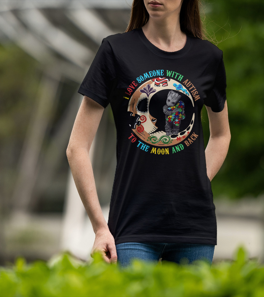 I Love Someone With Autism To The Moon And Back Puzzle Piece Hug T-Shirt