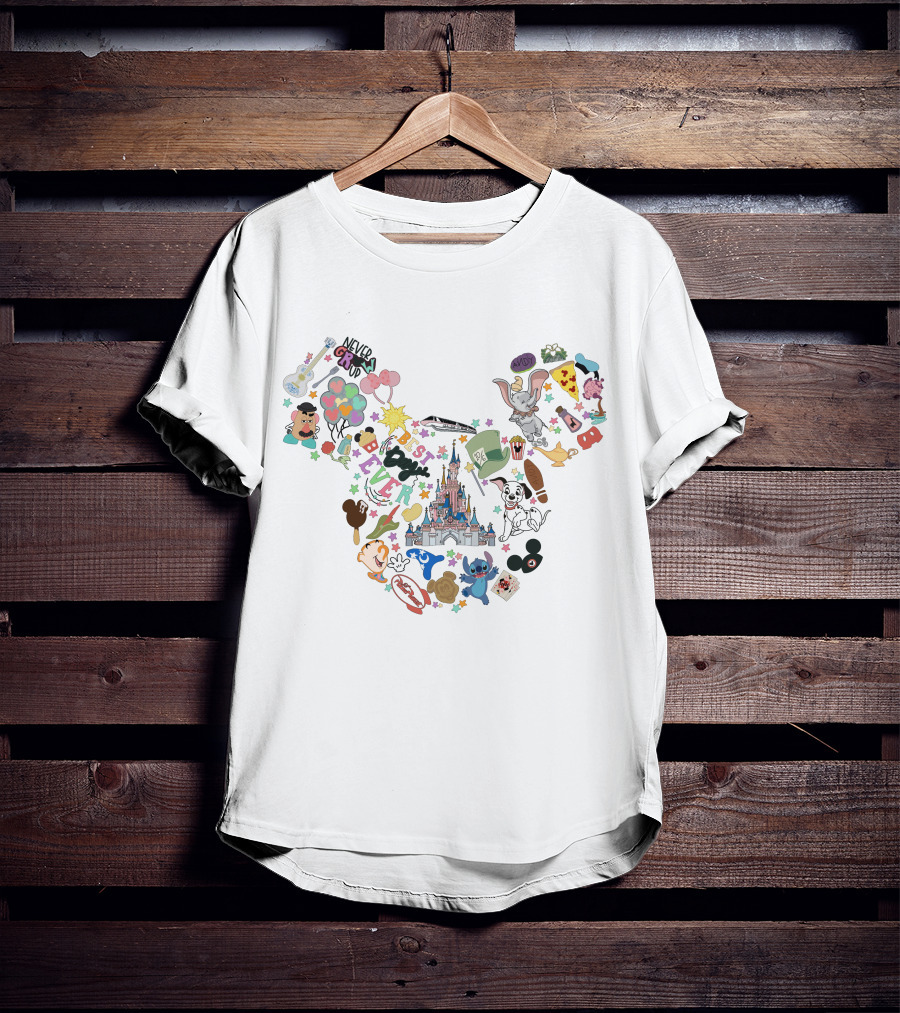 Only Today Never Grow Up Dumbo Disney Castle Stitch Mickey Mouse Ears T-Shirt